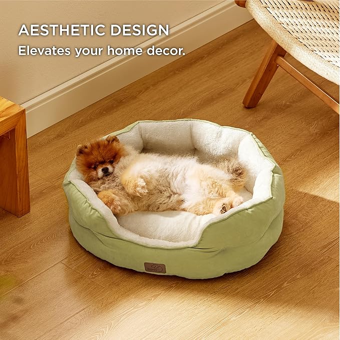 Bedsure Dog Beds for Small Dogs - Round Cat Beds for Indoor Cats, Washable Pet Bed for Puppy and Kitten with Slip-Resistant Bottom, 25 Inches, Green