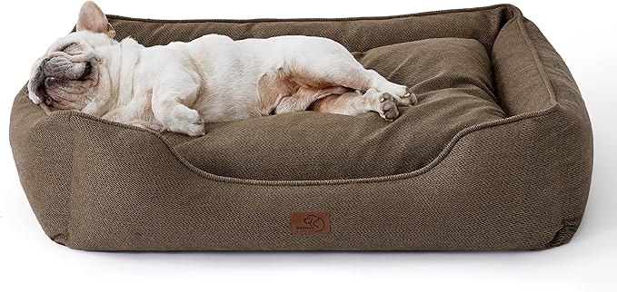 Bedsure Washable Dog Bed for Medium Dogs - Waterproof All-Season Foam Puppy Beds, Orthopedic Rectangle Cuddle Indoor Cat Beds with Removable Zipper Cover, 30x24x9inches, Brown