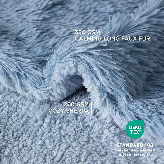 Bedsure Waterproof Dog Blankets for Small Dogs - Calming Cat Blanket for Couch Protector Washable, Long Faux Fur Pet Throw Blanket for Puppy, Reversible Furniture Protection, 25"x35", Blue