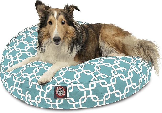 Teal Links Medium Round Indoor Outdoor Pet Dog Bed With Removable Washable Cover By Majestic Pet Products