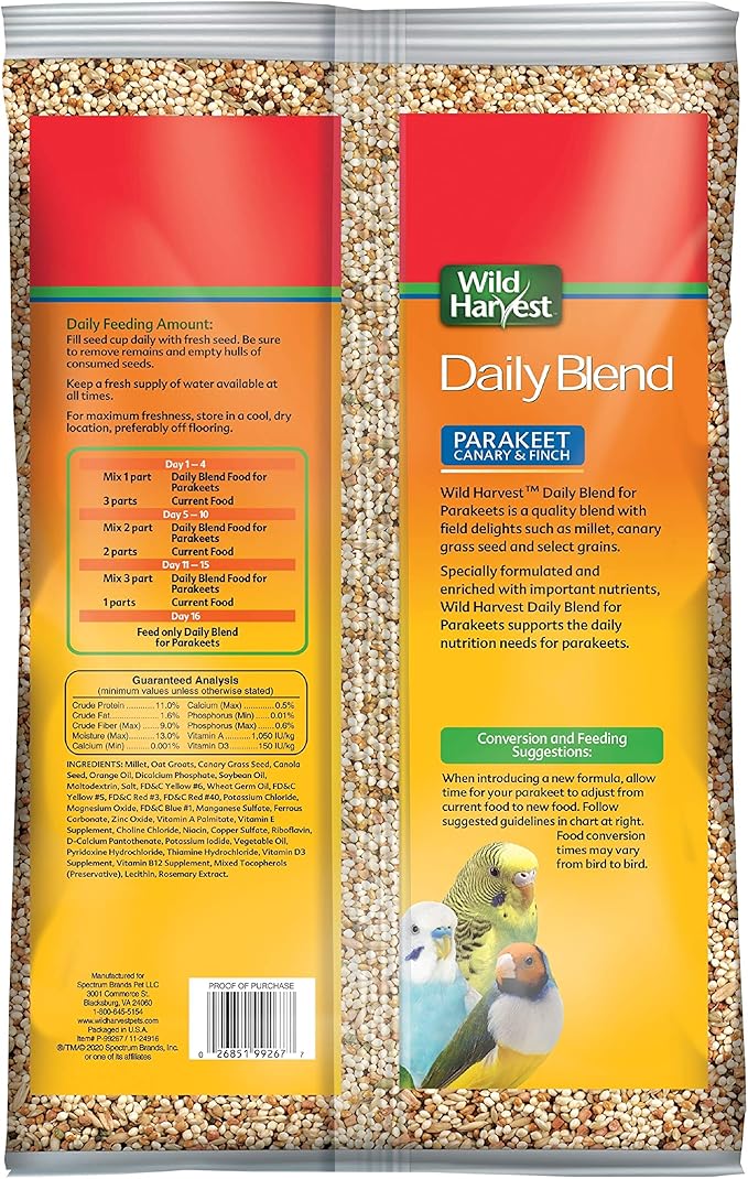 Wild Harvest Daily Blend Nutrition Diet for Parakeet, Canary and Finch 10 Pounds
