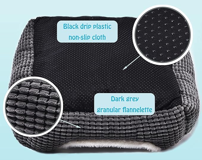 Dog Bed for Medium Size Dogs, Cute Cat Beds for Indoor Cats, Super Soft Washable Cat Bed with Anti-Slip & Water-Resistant Bottom, Luxury Durable Kitten Bed and Puppy Bed, Square Grey Animal Pet Beds