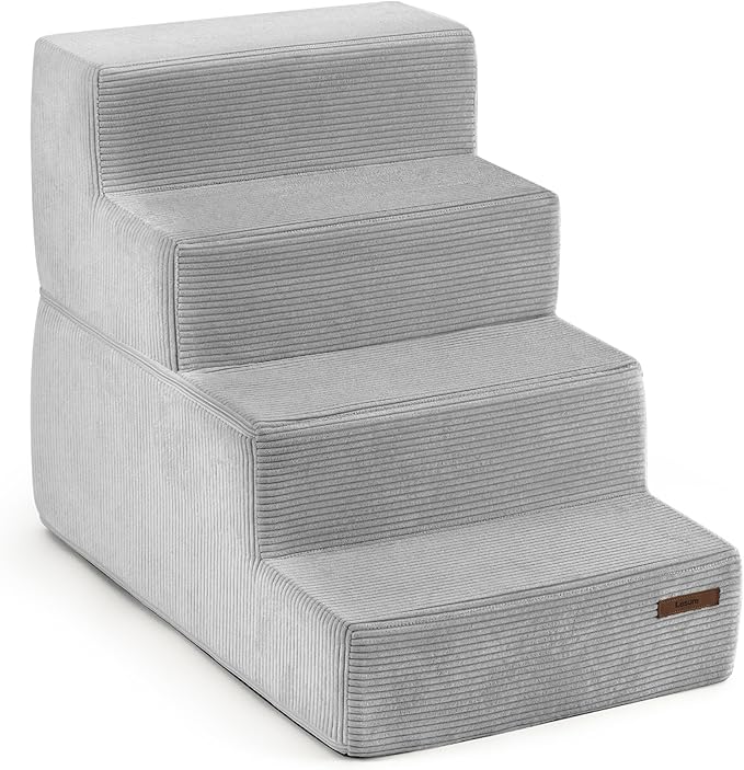 Lesure Dog Stairs for Small Dogs - Pet Stairs for Beds and Couch, Folding Pet Steps with CertiPUR-US Certified Foam for Cat and Doggy, Non-Slip Bottom Dog Steps, Glacier Gray, 4 Steps