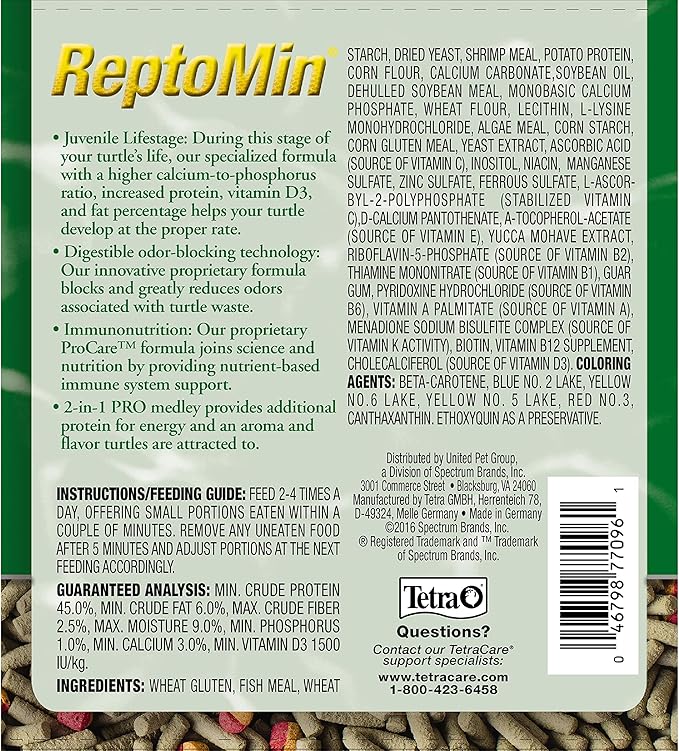 Tetra TetraFauna PRO ReptoMin Pro Sticks Juvenile Turtle Formula Daily Diet for Aquatic Turtles, 12 oz