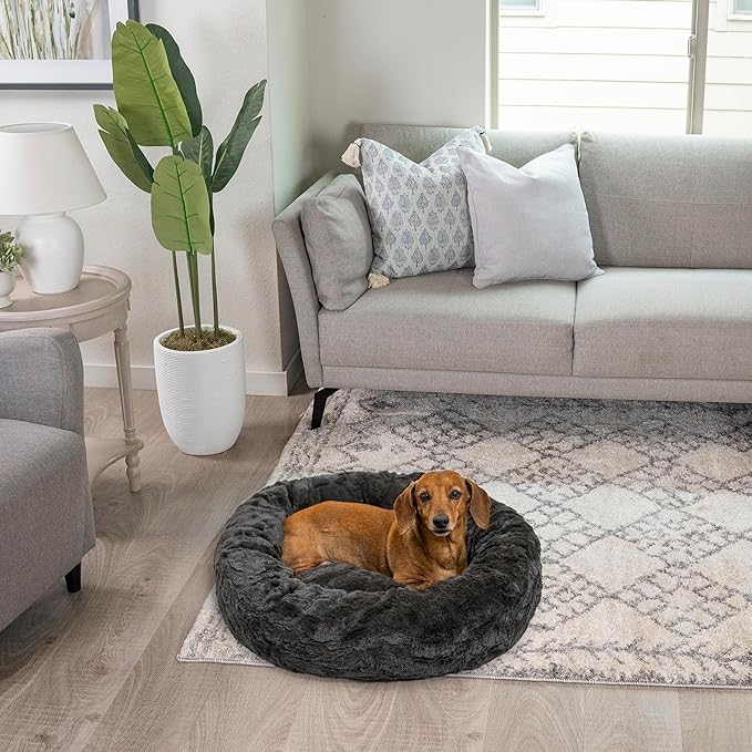 Best Friends by Sheri The Original Calming Donut Cat and Dog Bed in Lux Fur Charcoal Mink, Small 23"