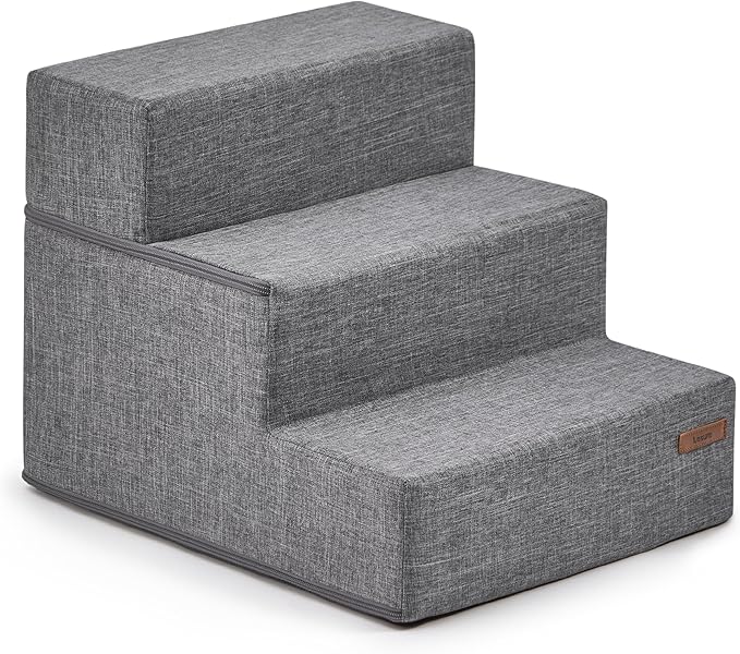 Lesure Dog Stairs for Small Dogs - Pet Stairs for Beds and Couch, Folding Pet Steps with CertiPUR-US Certified Foam for Cat and Doggy, Non-Slip Bottom Dog Steps, Grey Linen, 3 Steps