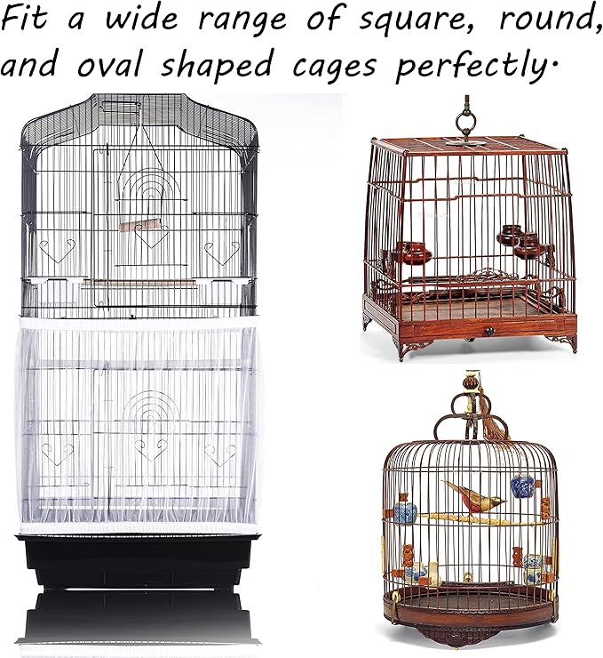 Bird Cage Seed Catcher, Large, Stretchy Form Fitting Mesh Skirt Cover for Parrot Enclosures, Light and Breathable Fabric, Prevent Scatter and Mess, Reusable