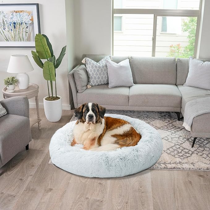 Best Friends by Sheri The Original Calming Donut Cat and Dog Bed in Shag Fur Frost, Extra Large 45"