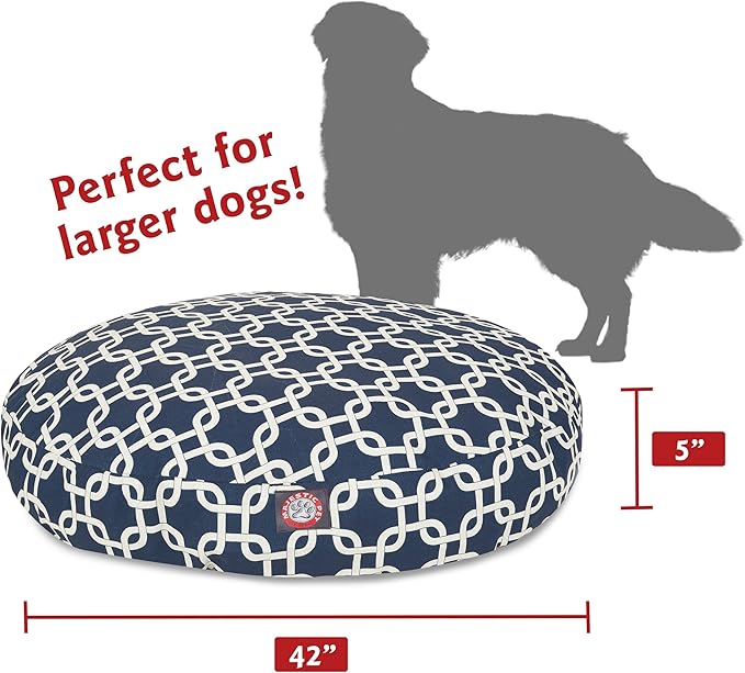 Navy Blue Links Large Round Indoor Outdoor Pet Dog Bed With Removable Washable Cover By Majestic Pet Products