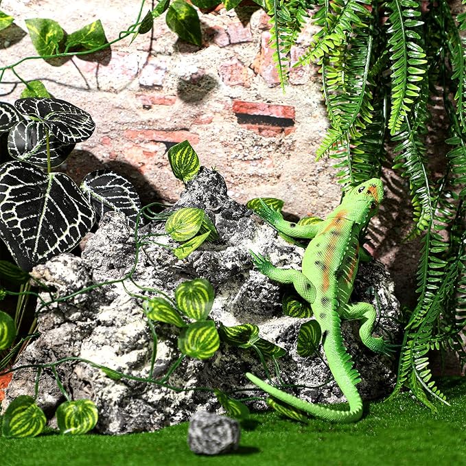 6 Pcs Reptile Plants for Terrarium Decor Reptile Tank Accessories Fake Hanging Plant Vines Artificial Leaves Plants Tank Habitat Decor for Bearded Dragon Lizard Snake Geckos Chameleon