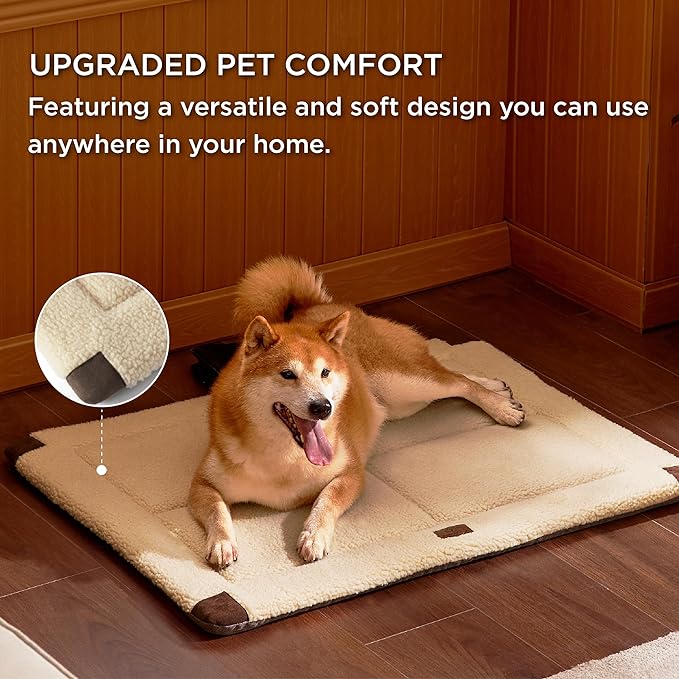 Bedsure Washable Dog Bed for Large Dogs, Reversible Foam Floor Dog Mat, Lightweight Travel Flat Pet Beds for Indoor & Outdoor Dogs (36" x 27", Beige)