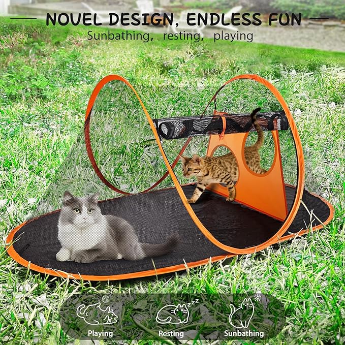 Outdoor Cat Tent with Removable Interactive Fabric,TailTastic Outdoor Cat Enclosures for Indoor Cats, Portable Pet Playpen Ideal for Hiking, Traveling, and Sunbathing