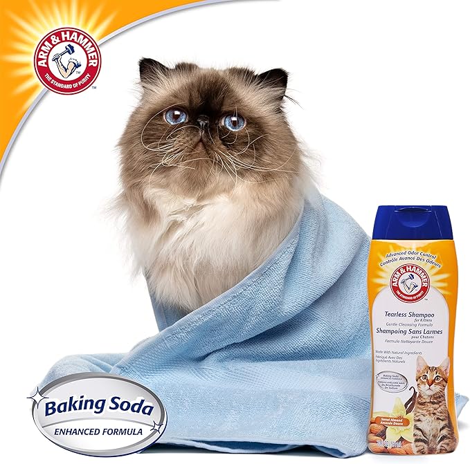 Arm & Hammer Tearless Kitten Shampoo for CatsNatural Cat Shampoo for Odor Control with Baking Soda, 20 Fl Oz Gentle Cleansing Kitten Shampoo in Sweet Almond Scent (Pack of 1)