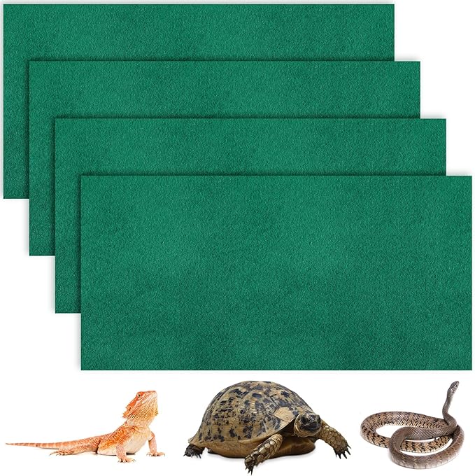 4 Pcs Reptile Carpet Pet Terrarium Floor Liners Bedding Substrate Liner Supplies Reptile Cage Mat Tank Accessories for Lizard Bearded Dragon Tortoise Snake Leopard (Green,39 x 20 Inch)