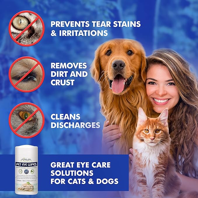 Arava Pet Eye Wipes for Dogs Cats Puppies & Kittens - 100 Count - Natural and Aromatherapy Medicated Cat Dog Eye Wipes for Discharge and Crust - Removes Dirt, Prevents Tear Stains, Face Wipes for Dogs