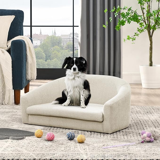 Pet Sofa, Made Sponge and Highly Breathable Linen, Suitable Pet Sofas, Dog Sofas, Dog Beds, Cat Beds, Cat Sofas for Medium-Sized Dogs (beige)