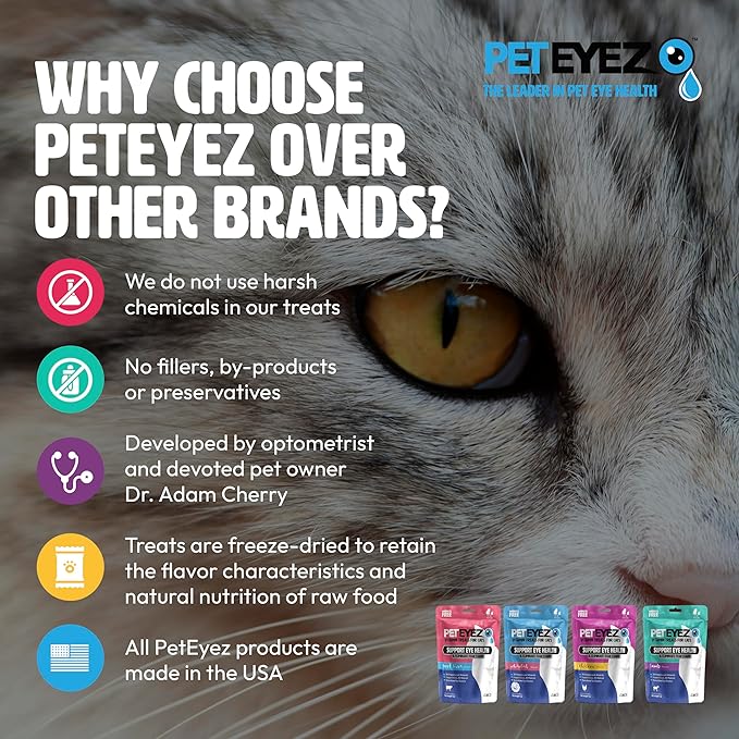 Pet Eyez Vitamin Treats for Cats - Tear Stain Remover - Eye Health Support - Reduces Itching & Allergies - Chicken Flavor - 1oz