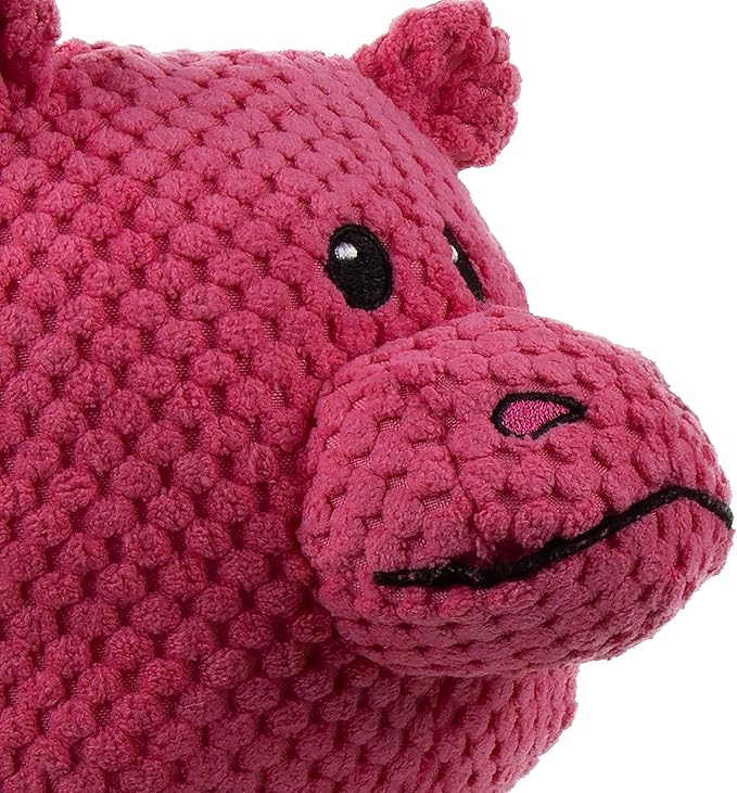 goDog Checkers Hippo Squeaky Plush Dog Toy, Chew Guard Technology - Pink, Large