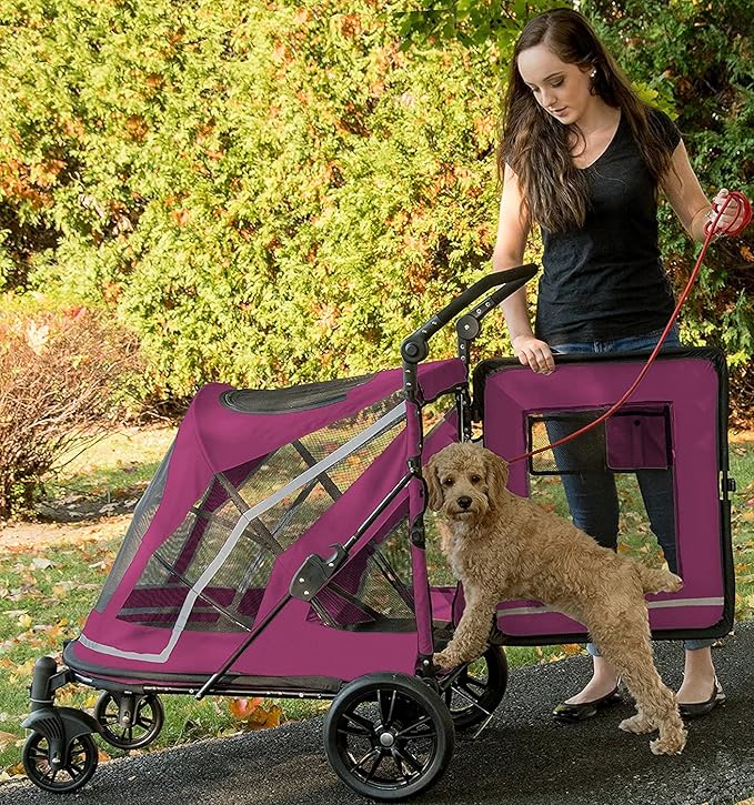 Pet Gear NO-Zip Pet Stroller with Dual Entry, Push Button Zipperless Entry for Single or Multiple Dogs/Cats, Pet Can Easily Walk in/Out, No Need to Lift Pet, Gel-Filled Tires, 1 Model, 2 Colors