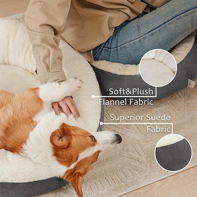 Love's cabin Round Donut Cat and Dog Cushion Bed, 25in Pet Bed for Small or Medium Dogs, Anti-Slip & Water-Resistant Bottom, Soft Durable Fabric Pet Beds, Washable Calming Cat & Dog Bed Dark Grey