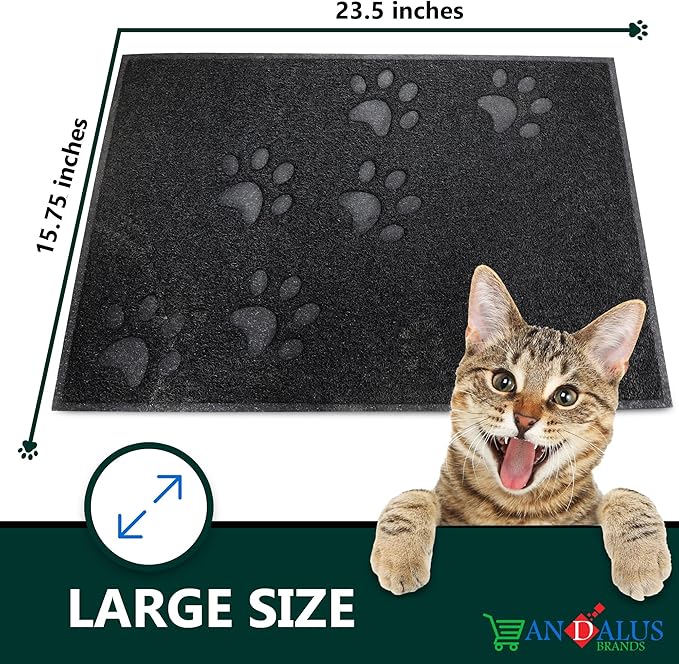 Andalus Medium Cat Litter Mat, Pack of 2 - Waterproof, Non-Slip & Easy to Clean Cat Litter Box Mat for Extra Efficient Pet Litter-Trapping, Black (23.5” X 15.75”)