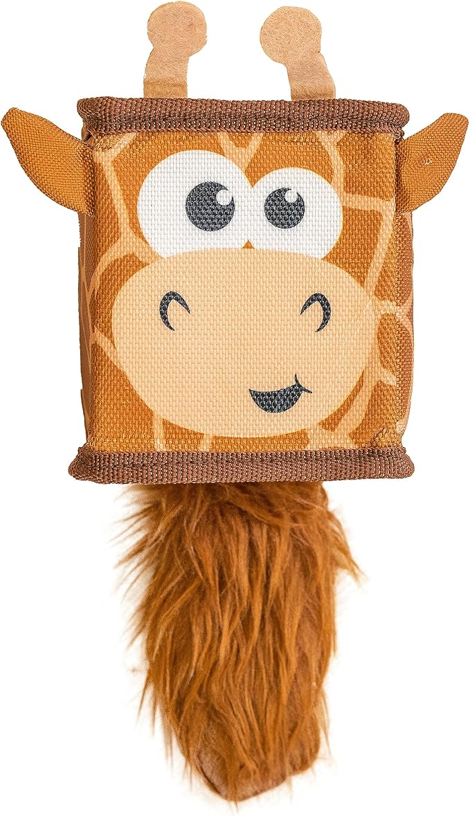 Outward Hound Fire Biterz Cubez Brown Giraffe Squeaky Ballistic Firehose Dog Toy