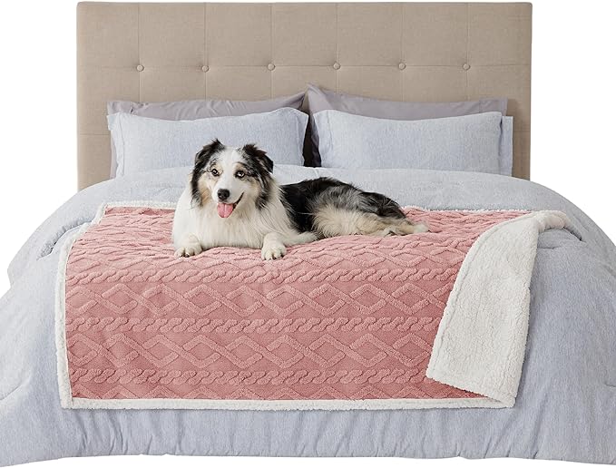 Bedsure Waterproof Dog Blankets for Large Dogs - Pet Blanket for Couch Protector Washable, Premium Jacquard Coral Fleece Cat Throw Blanket, Soft Plush Reversible Furniture Protection, 50"x60", Pink