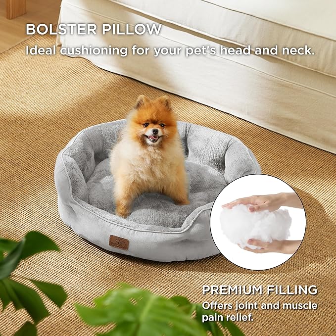 Bedsure Dog Beds for Small Dogs - Round Cat Beds for Indoor Cats, Washable Pet Bed for Puppy and Kitten with Slip-Resistant Bottom, 25 Inches, Pale Grey