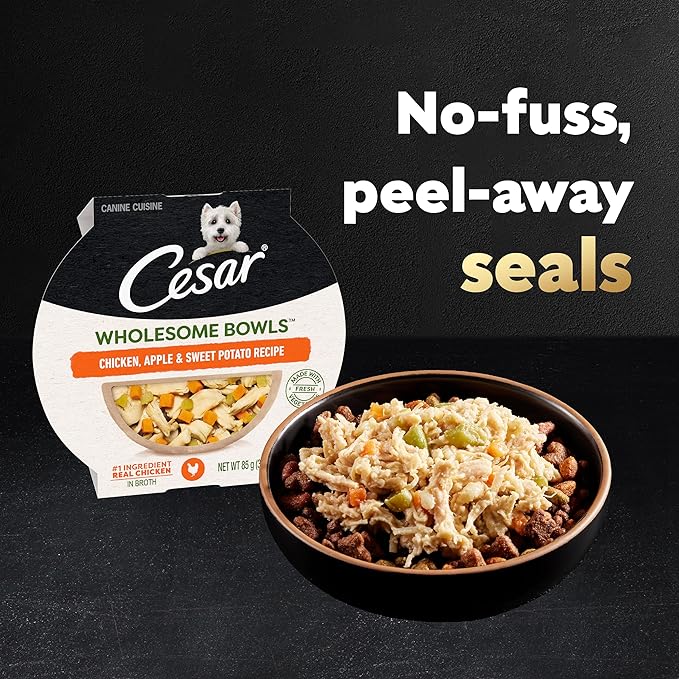 CESAR WHOLESOME BOWLS Adult Soft Wet Dog Food Chicken, Apple & Sweet Potato Recipe, (10) 3 oz. Bowls