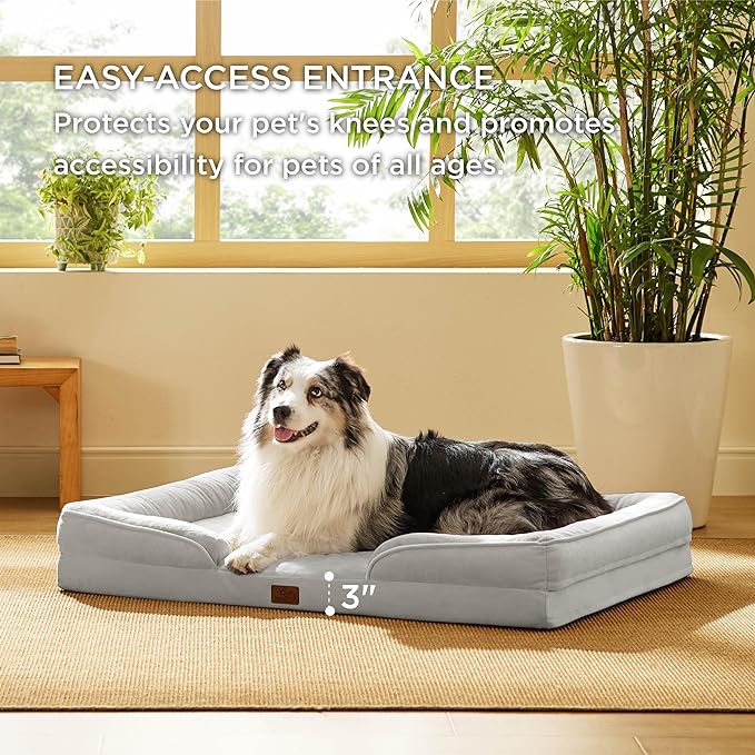 Bedsure Orthopedic Dog Bed for Extra Large Dogs - XL Washable Dog Sofa Beds Large, Supportive Foam Pet Couch Bed with Removable Washable Cover, Waterproof Lining and Nonskid Bottom, Light Grey