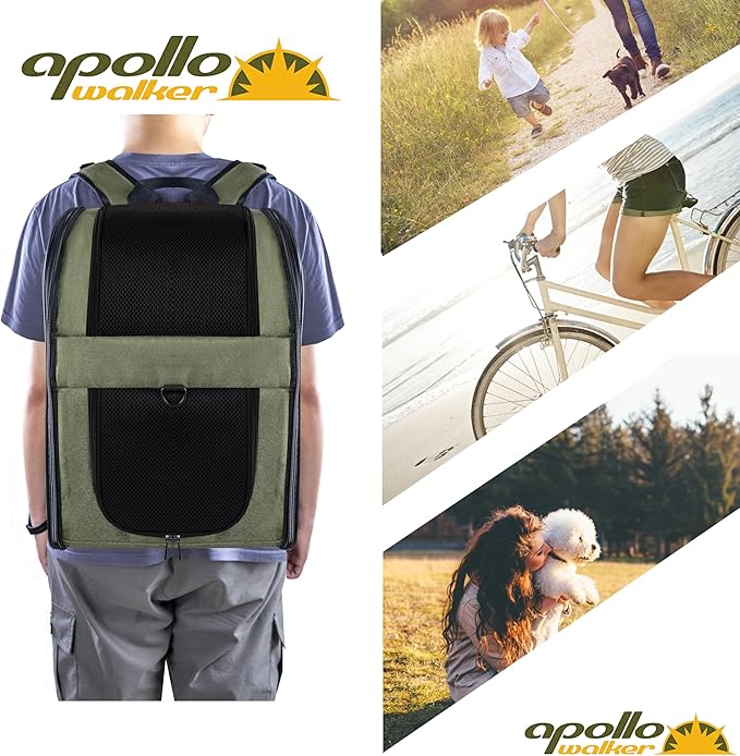 Apollo Walker Pet Carrier Backpack for Large/Small Cats and Dogs, Puppies, Safety Features and Cushion Back Support for Travel, Hiking, Outdoor Use (Green)