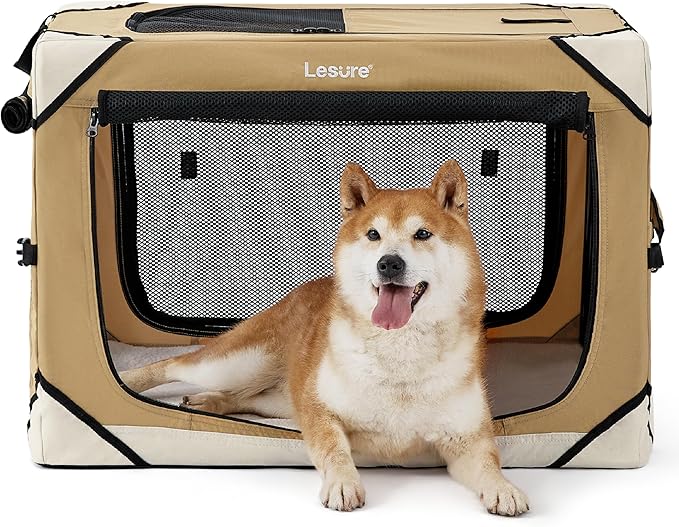 Lesure Collapsible Dog Crate - Portable Dog Travel Crate Kennel for Medium Dog, 4-Door Pet Crate with Durable Mesh Windows, Indoor & Outdoor (Yellow)