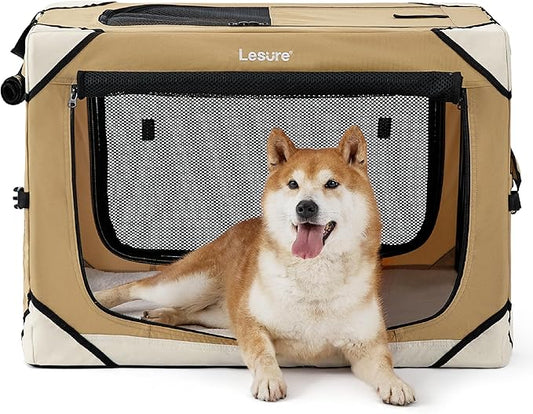 Lesure Collapsible Dog Crate - Portable Dog Travel Crate Kennel for Medium Dog, 4-Door Pet Crate with Durable Mesh Windows, Indoor & Outdoor (Yellow)