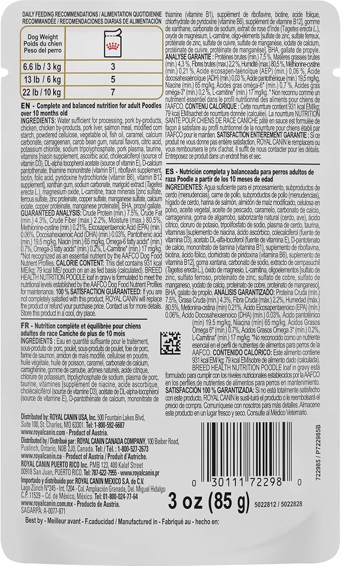 Royal Canin Breed Health Nutrition Poodle Loaf in Gravy Pouch Dog Food, 3 oz pouch 12-pack