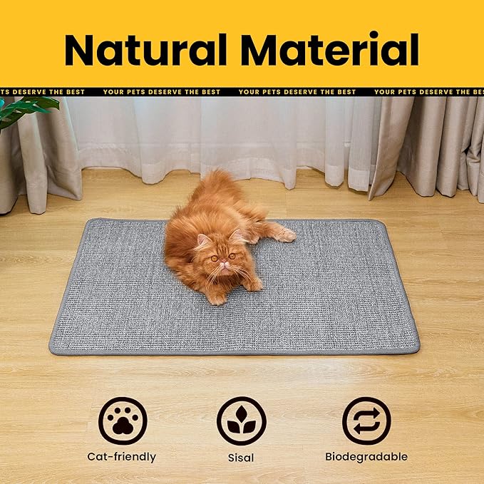 Cat Scratcher Mat,Natural Sisal Cat Scratch Pad with Sticky Velcro Tapes,Horizontal Floor Cat Scratching Pads Rug for Indoor Cats,Cat Furniture Protector for Couch&Carpets&Sofas(M,23.6"X15.7")