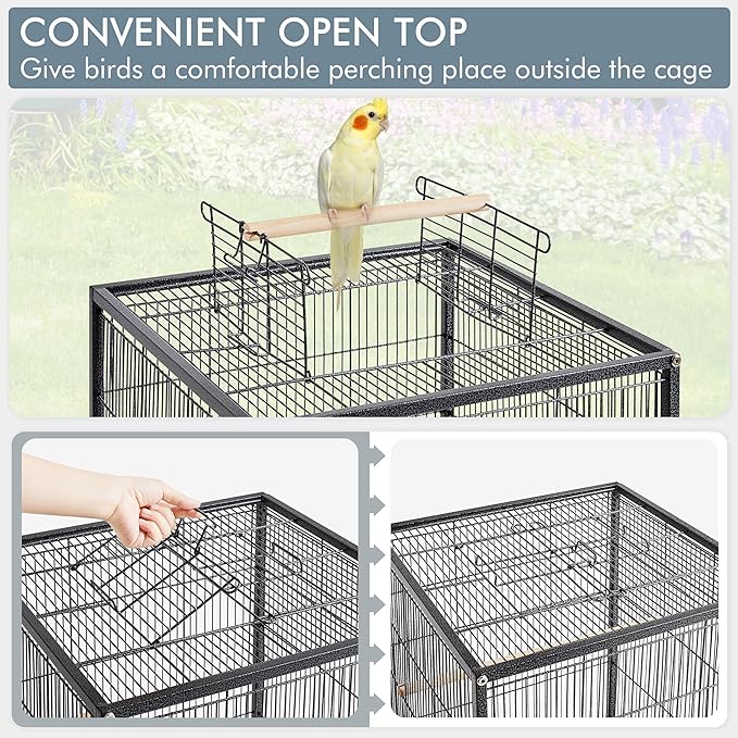 Yaheetech 40 Inch Wrought Iron Bird Cage Open-Top Parrot Cage with Rolling Stand for Parakeets Cockatiels Budgies Parrotlets Lovebirds Canary Small-Sized Birds Parrots