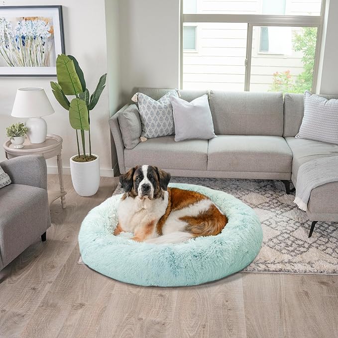 Best Friends by Sheri The Original Calming Donut Cat and Dog Bed in Shag Fur Baby Blue, Extra Large 45"