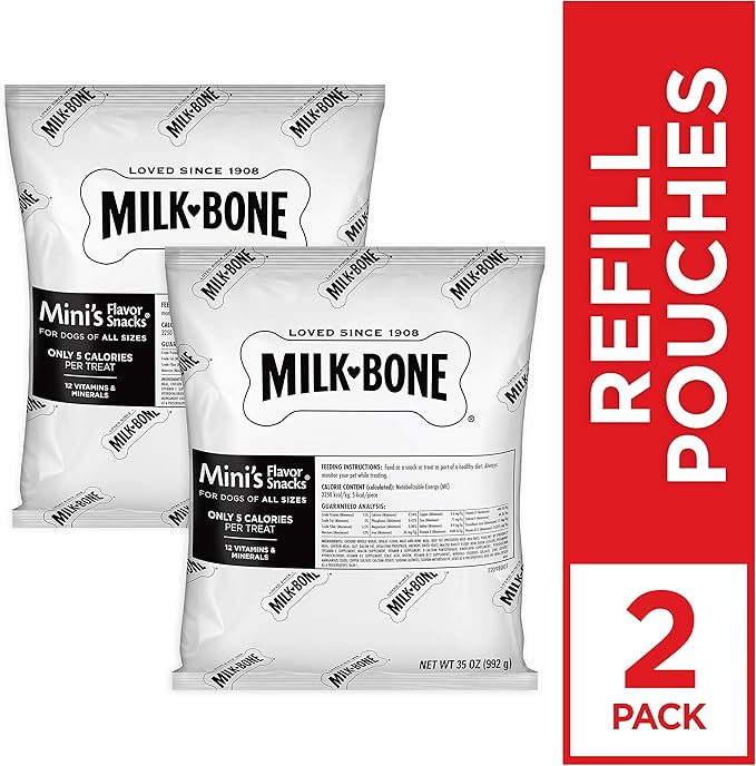 Milk-Bone Mini's Flavor Snacks Dog Treats, 35 Ounce Refill Packs (Pack of 2) Crunchy Texture Helps Reduce Tartar