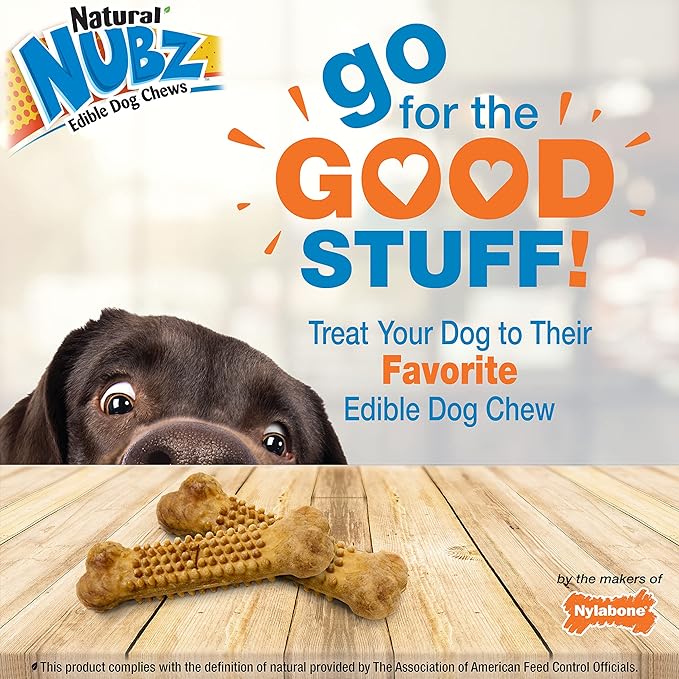 Nylabone Nubz Natural Edible Chew Treats for Dogs, Made in USA, Chicken Flavor, Large - Up to 50 lbs. (20 Count)