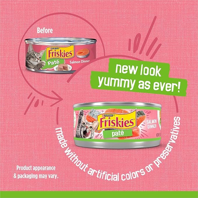 Purina Friskies Wet Cat Food Pate, Salmon Dinner - (Pack of 24) 5.5 oz. Cans