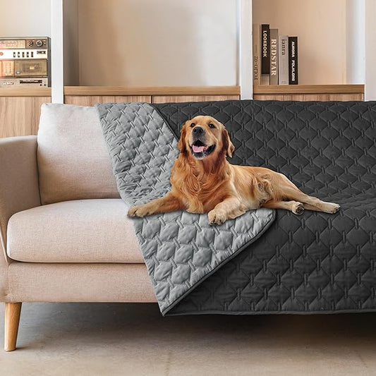 gogobunny 100% Double Sided Waterproof Dog Blanket Soft Pet Bed Cover Reversible Protect Furniture Couch Sofa Car for Puppy Large Dog Cat (Dark Charcoal/Light Charcoal, 68x82 Inch (Pack of 1))