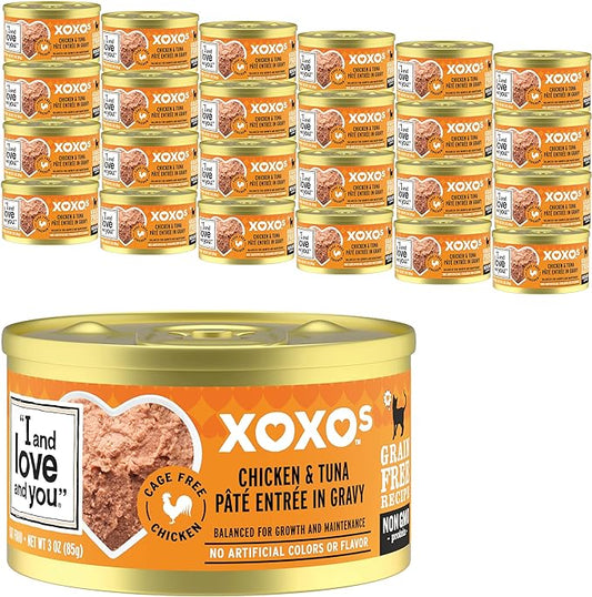 I and love and you XOXOs Wet Cat Food - Chicken + Tuna Pâté - Grain Free, Filler Free, 3oz Pack of 24 Cans