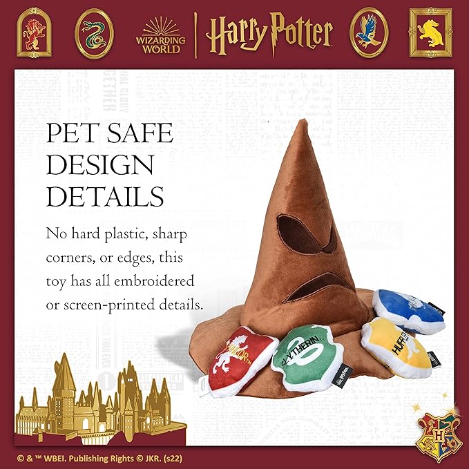 Harry Potter House Sorting Hat Burrow Pet Toy | Dog Toy Sorting Hat with House Plush Removable Parts | Sorting Hat Burrow Toy for Dogs | Crinkle Dog Toy, Dog Chew Toys 10 inch