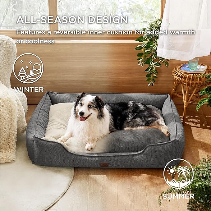Bedsure Washable Dog Bed for Extra Large Dogs - Waterproof All-Season Foam Dog Beds, Orthopedic Rectangle XL Doggy Beds with Removable Zipper Cover, 42x30x10inches, Grey