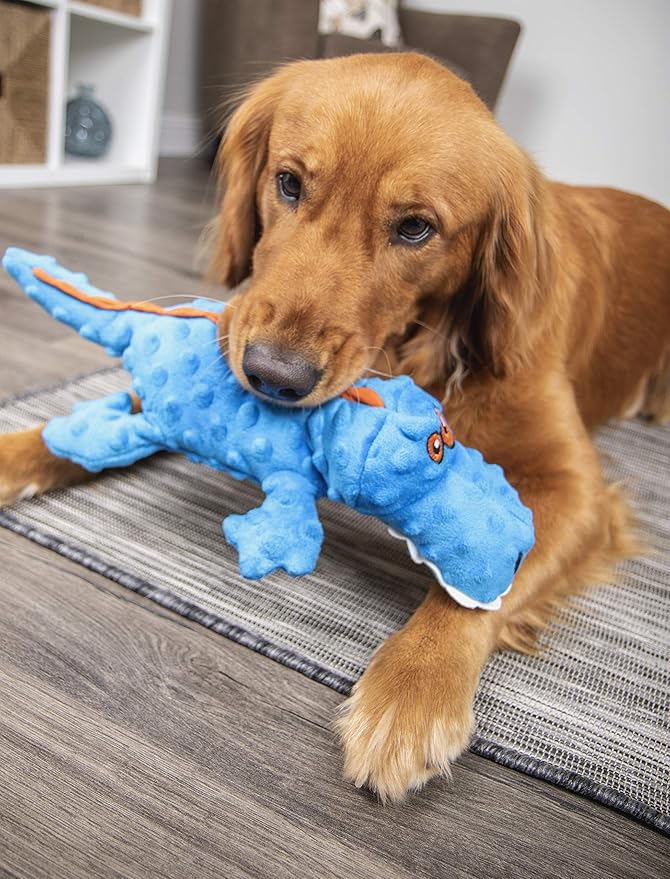 goDog Gators With Chew Guard Technology Tough Plush Dog Toy, Blue, Large (774019)