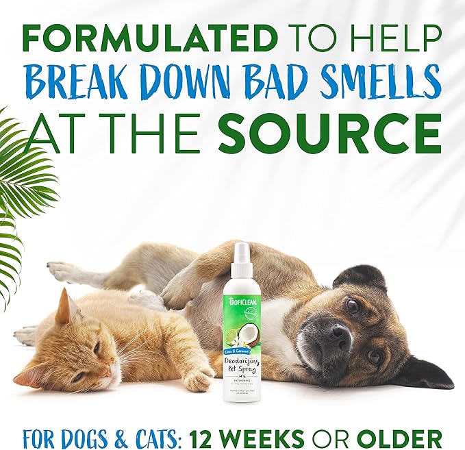 TropiClean Lime & Coconut Dog Perfume Spray Long Lasting | Naturally Derived Odor Removing Dog Deodorizing Spray | Cat Friendly | Made in USA | 8 oz.