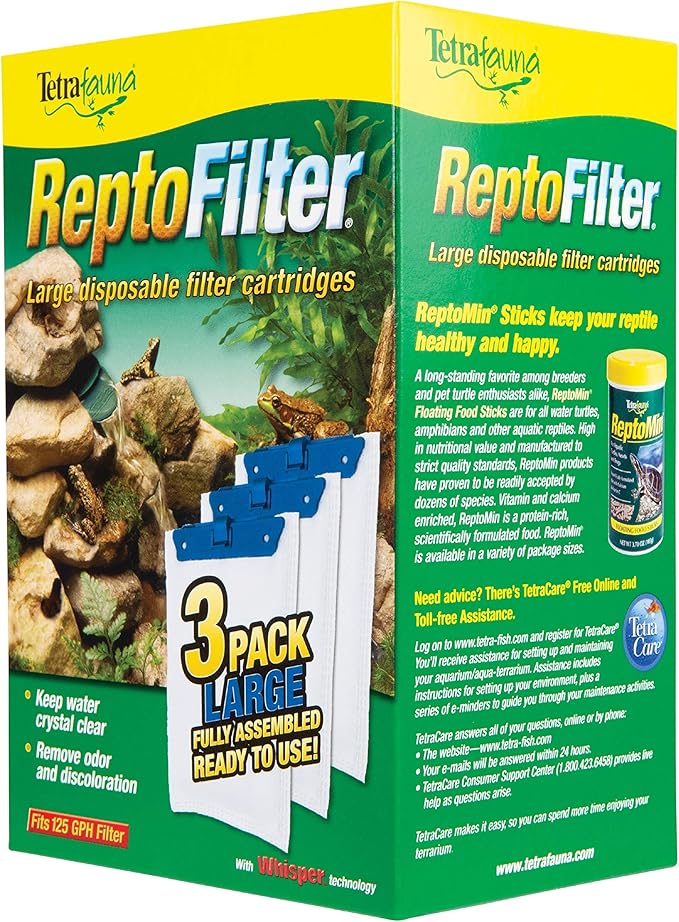 TetraFauna ReptoFilter Filter Cartridges 3 Count, Size Large, Filter Cartridge Refills (Pack of 2)