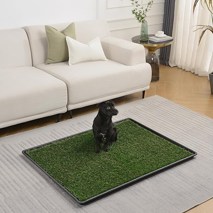 MEEXPAWS Dog Grass Pee Pads for Dogs with Tray | Extra Large 45×34 in | 2× Dog Artificial Grass Pads Replacement| Rapid Drainage | Indoor Dog Litter Box | Hemmed Edge