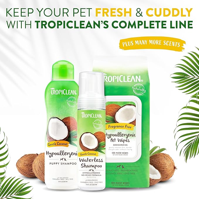 TropiClean Coconut Hypoallergenic Cat Shampoo | Gentle Kitten Shampoo for Sensitive Skin | Natural Shampoo Derived from Natural Ingredients | Made in The USA | 12 oz.