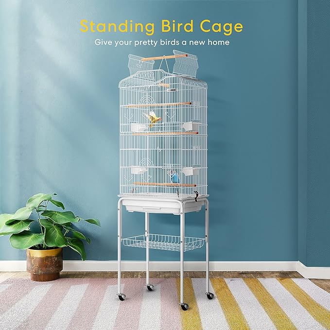 VIVOHOME 64 Inch Bird Cage with Play Top and Rolling Stand for Parrots Conures Lovebird Cockatiel Parakeets White